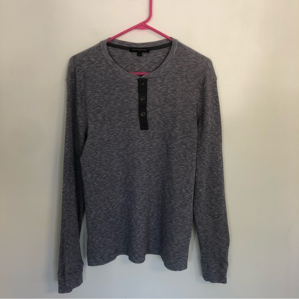 BANANA REPUBLIC Men Heather Grey Crewneck 1/4 Button Up Long Sleeve Knit Sz M